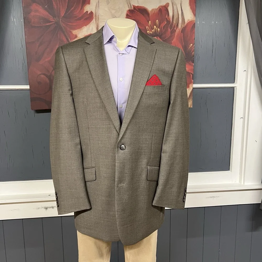 Joseph Abboud Custom Suit Mens 44L Long Wool Pleated Pants 37x30 Tan